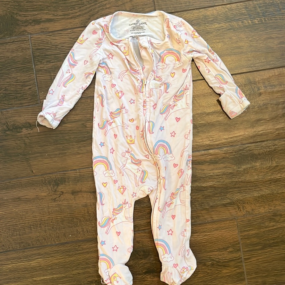 Caden Lane 3-6 month unicorn rainbow zipper onesie